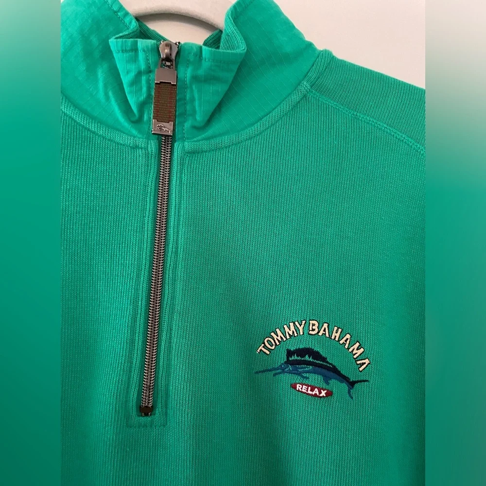 Men's Tommy Bahama Green Half-Zip Sweater Sweatshirt Large - Picture 2 of 6